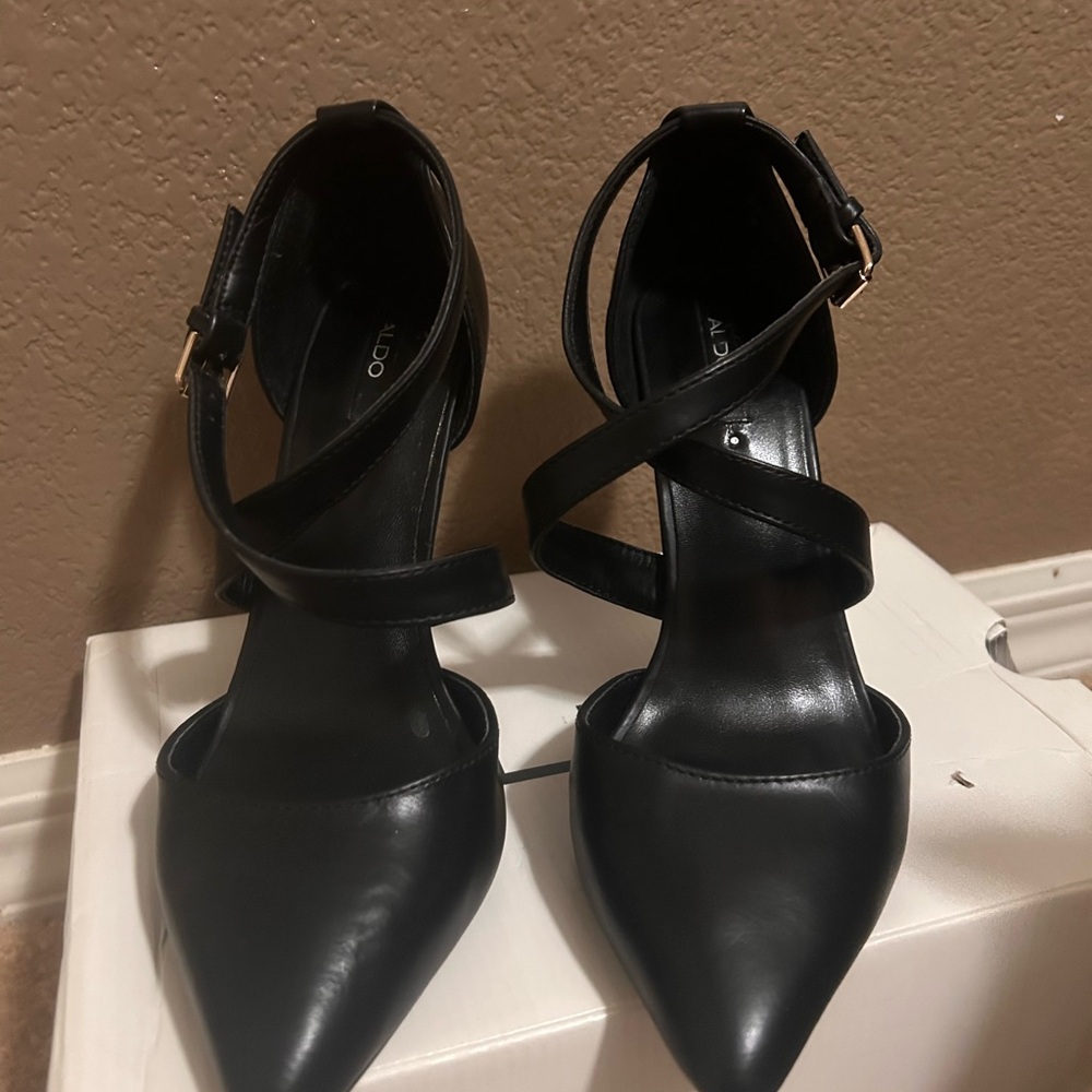 Aldo Black High Heel Pumps with Ankle Strap